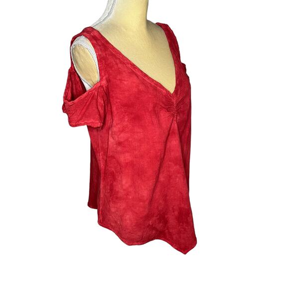Maria De Guadalajara Red Cold Shoulder Asymmetrical Top Blouse 2 Medium - Picture 5 of 8